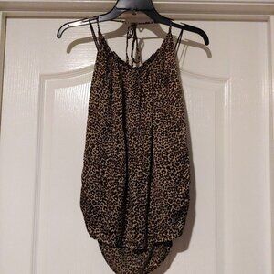 Express Design Studio Y2K Leopard Print Halter Silk Flowy Top L Boho